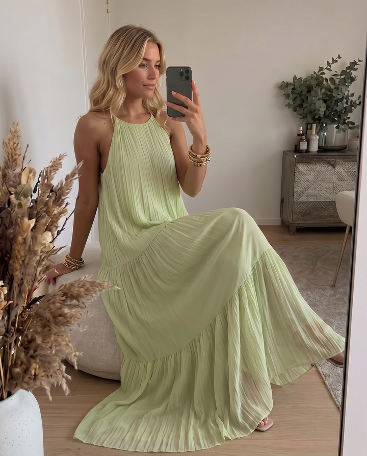 Lívia - Vestido Maxi Boho Verde Pistácio