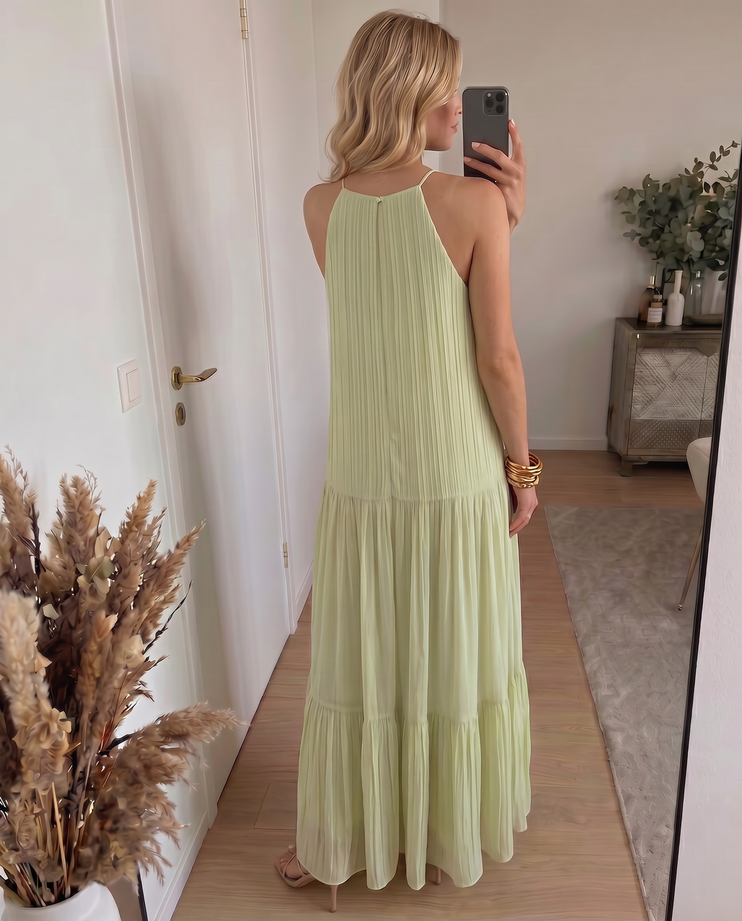 Lívia - Vestido Maxi Boho Verde Pistácio