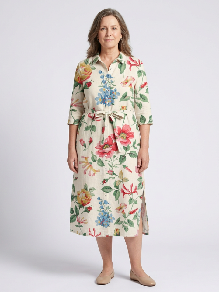 Charlotte | Vestido midi floral com botões e mangas curtas