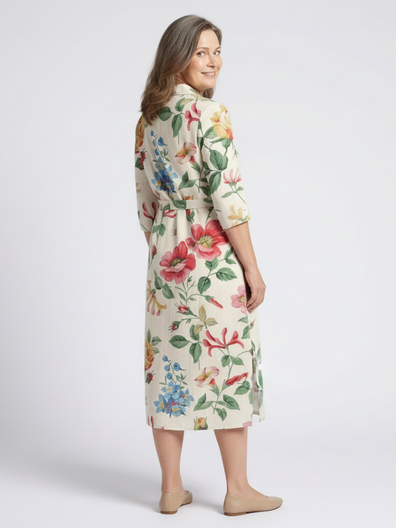 Charlotte | Vestido midi floral com botões e mangas curtas