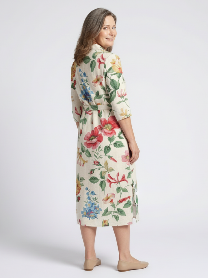 Charlotte | Vestido midi floral com botões e mangas curtas