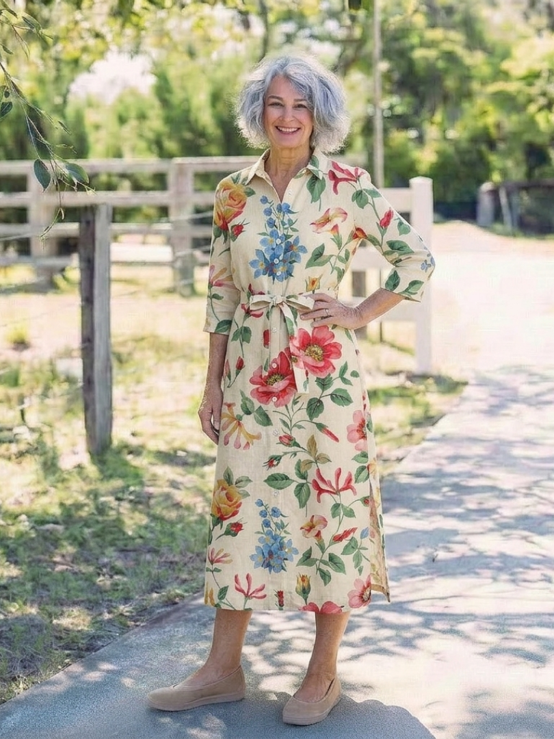Charlotte | Vestido midi floral com botões e mangas curtas