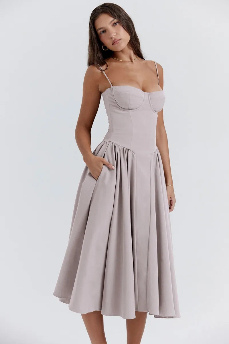 Sigrid | Vestido camiseiro, sem mangas, comprimento midi