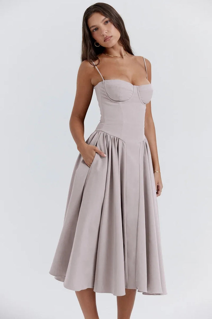 Sigrid | Vestido camiseiro, sem mangas, comprimento midi
