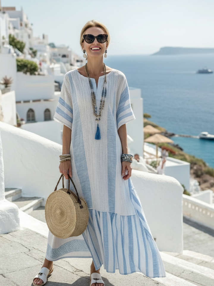 Apolline | Vestido maxi com decote redondo e mangas curtas