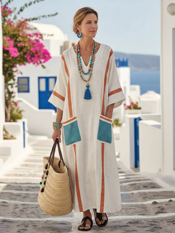Madelin | Vestido maxi com mangas a três quartos e decote em V