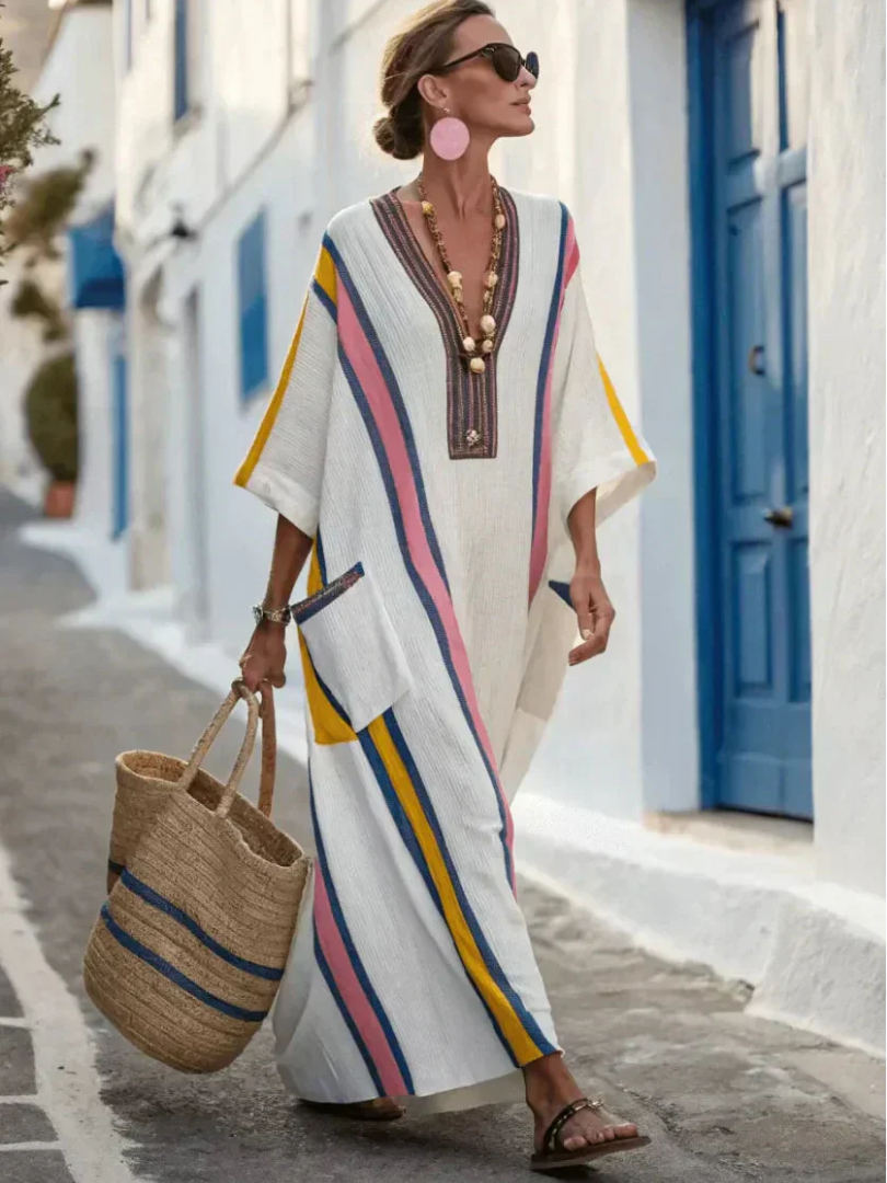 Madelin | Vestido maxi com mangas a três quartos e decote em V