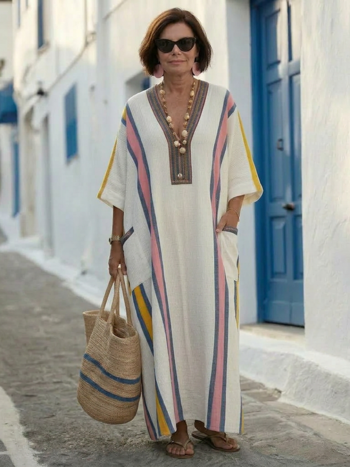 Madelin | Vestido maxi com mangas a três quartos e decote em V