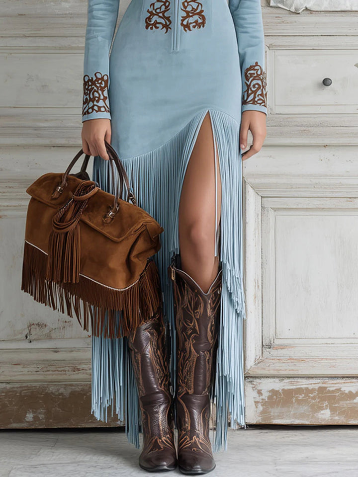 Teresa | Vestido comprido com bordados e fecho frontal