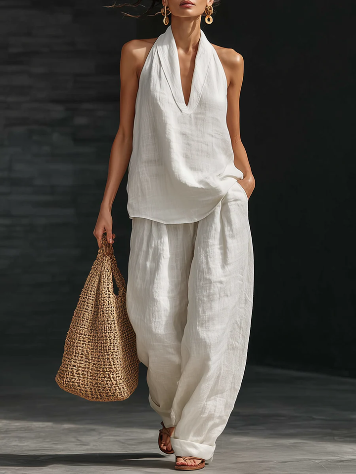 Carlota — Elegant sleeveless set with wide-leg trousers