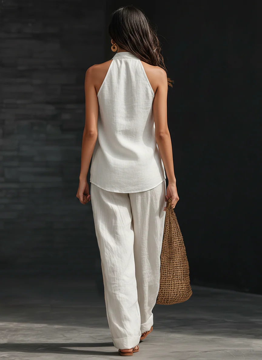 Carlota — Elegant sleeveless set with wide-leg trousers