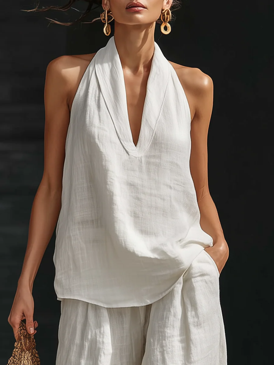 Carlota — Elegant sleeveless set with wide-leg trousers