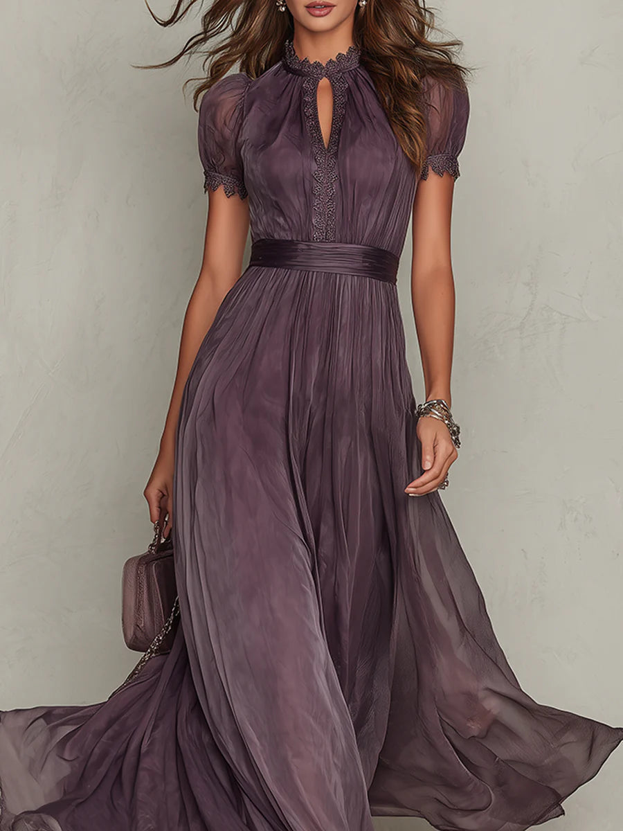Flavia - Women's long violet dress with keyhole neckline