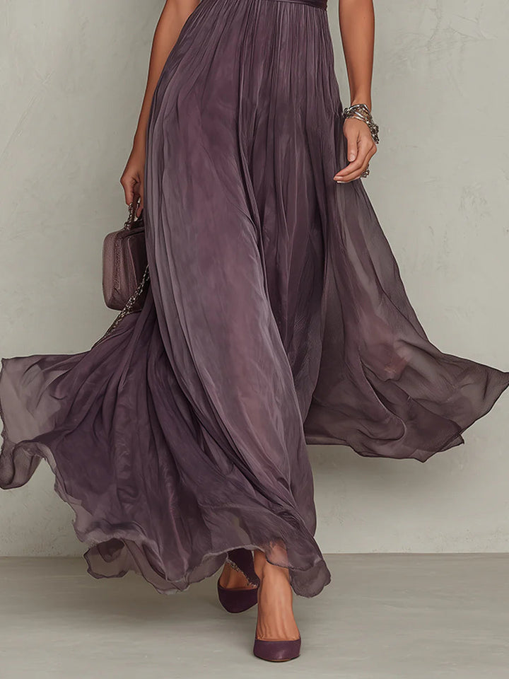 Flávia | Elegant long purple dress with teardrop neckline and lace