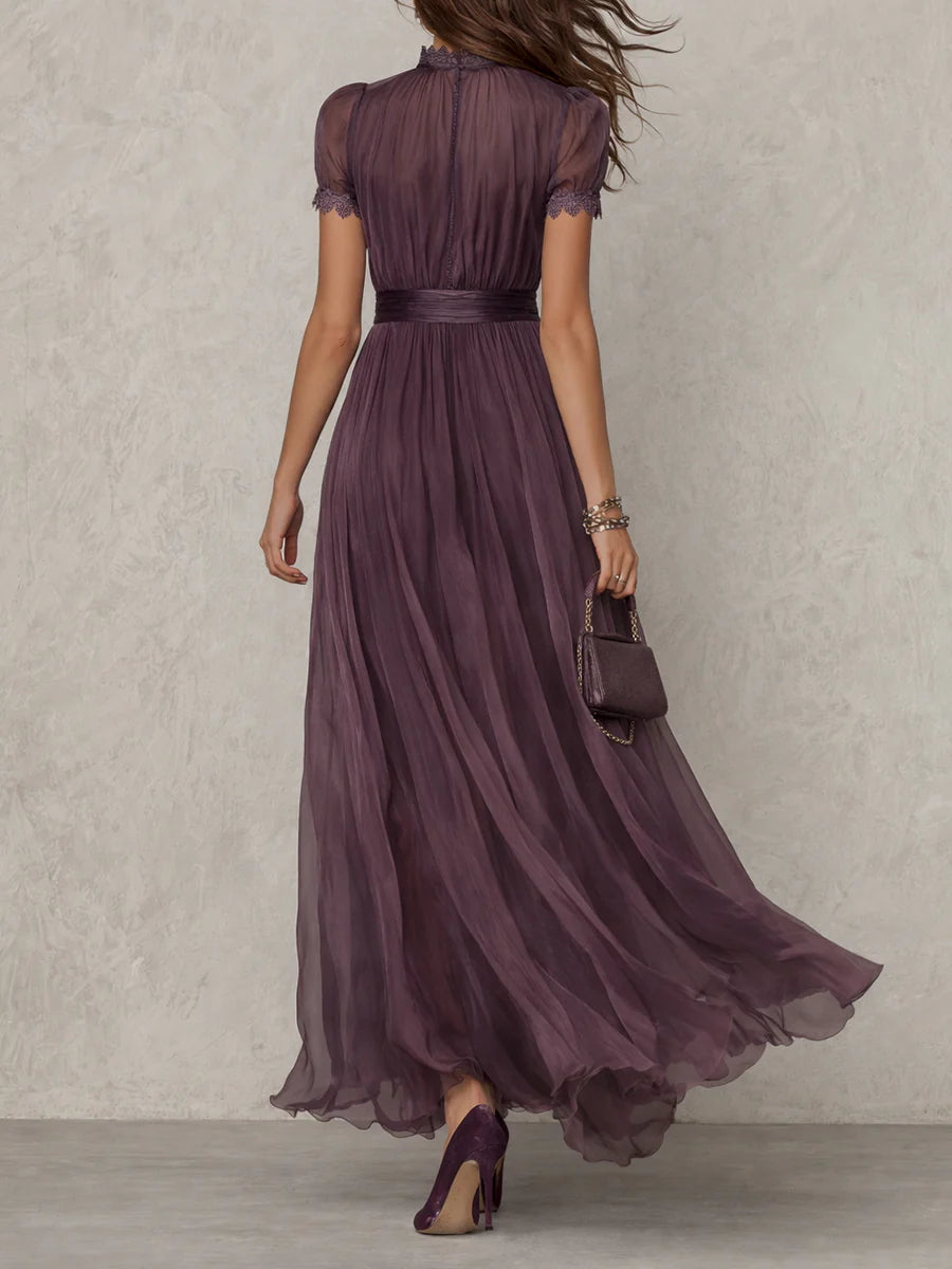 Flavia - Women's long violet dress with keyhole neckline