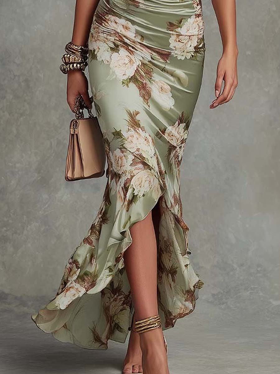 Anastasia | Maxi vestido acetinado com estampa floral
