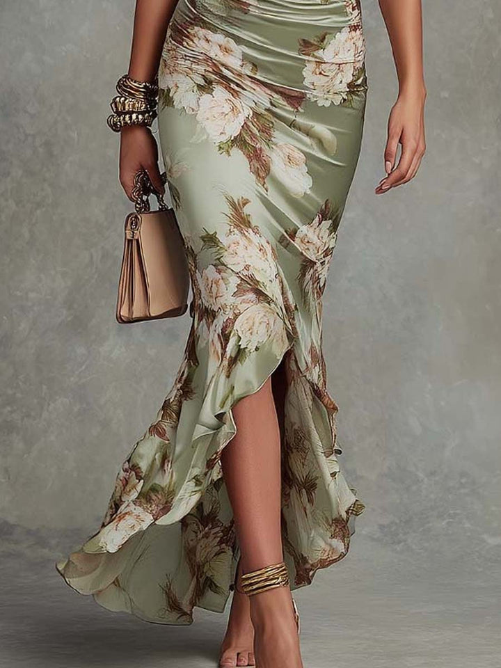 Anastasia | Maxi vestido acetinado com estampa floral