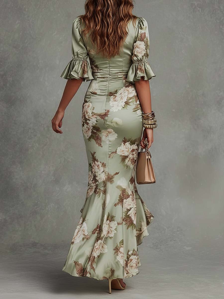 Anastasia | Maxi vestido acetinado com estampa floral