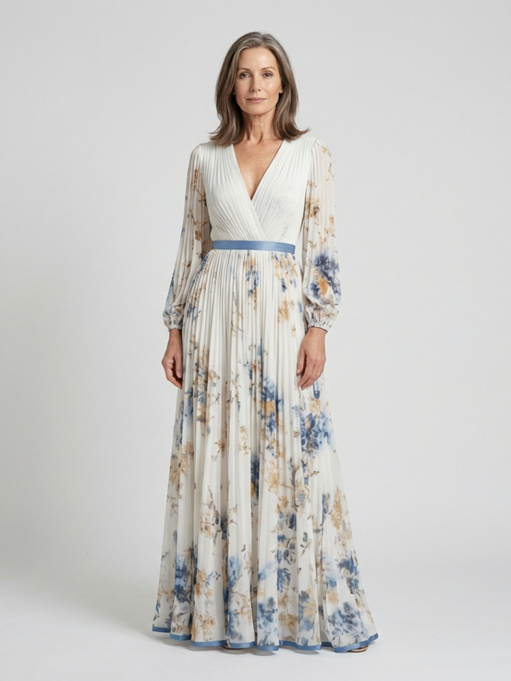 Anaïs | Maxi vestido com padrão floral e mangas compridas