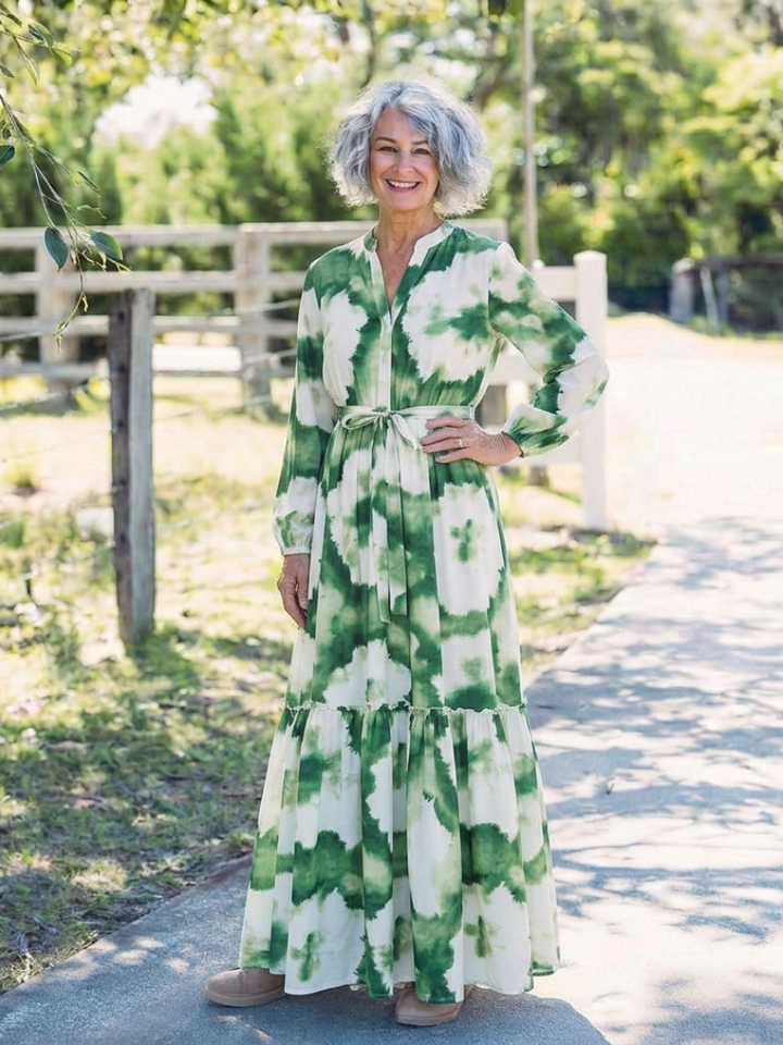 Sophie | Vestido maxi com mangas compridas e cintura ajustada
