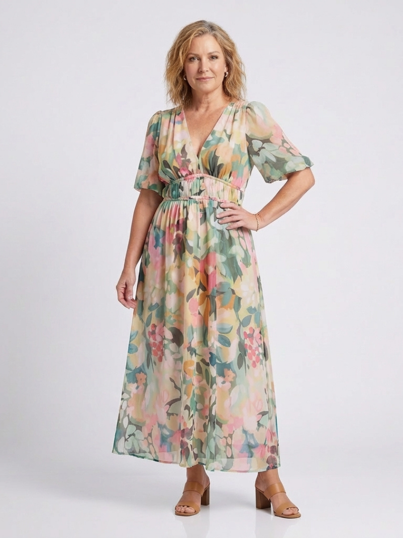 Audrey | Vestido curto com mangas curtas e cintura franzida