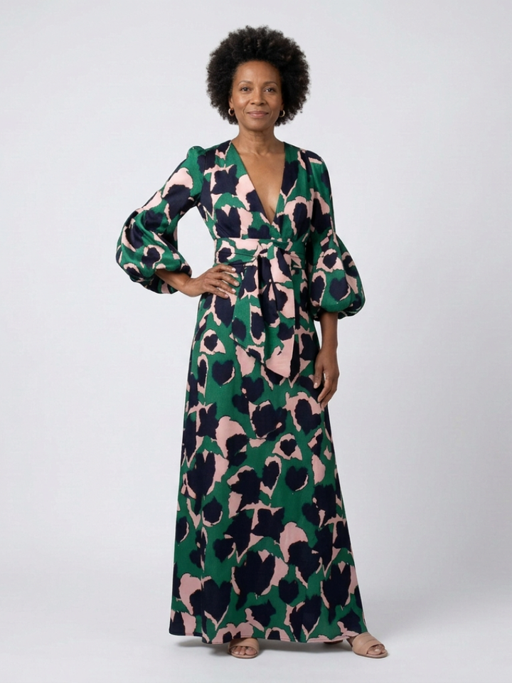 Lea | Vestido maxi com mangas compridas e cintura ajustada