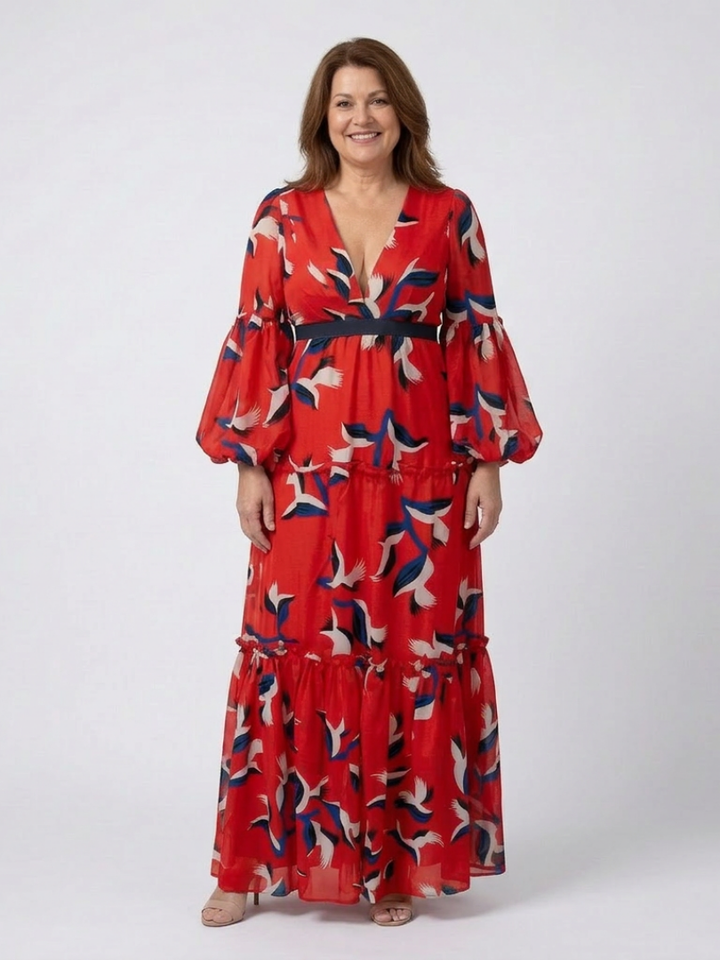 Lea | Vestido maxi com mangas compridas e cintura ajustada