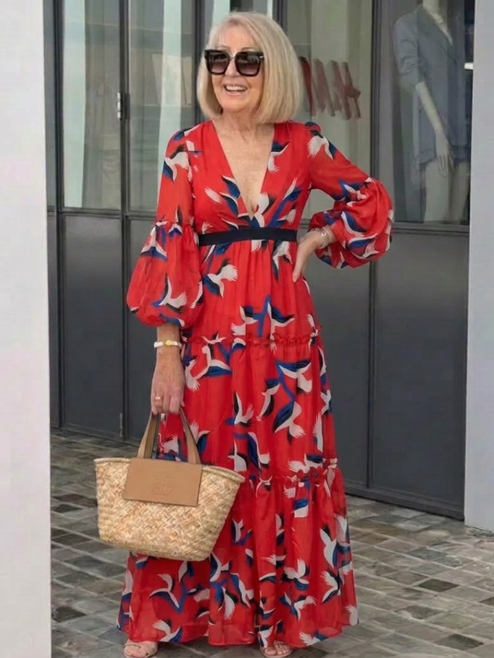 Lea | Vestido maxi com mangas compridas e cintura ajustada