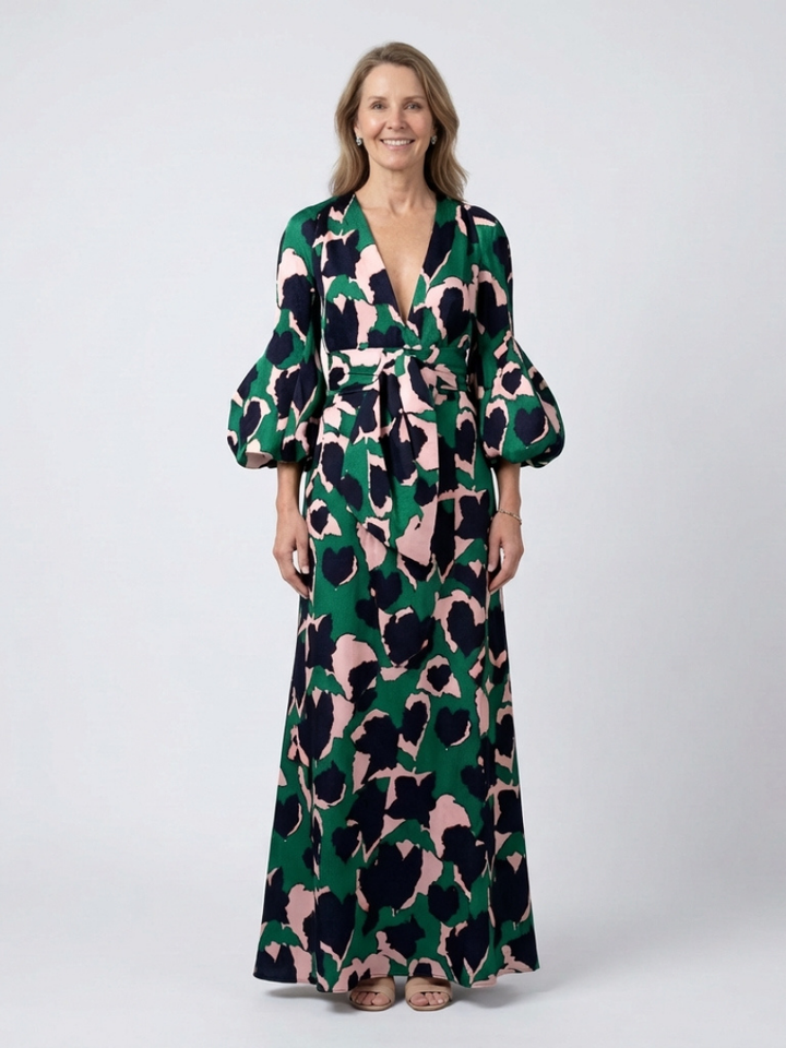 Lea | Vestido maxi com mangas compridas e cintura ajustada
