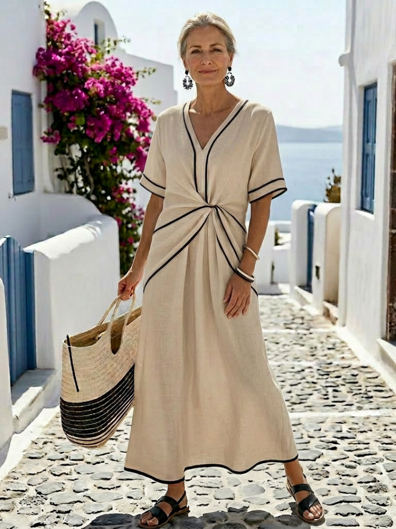 Aurián | Vestido midi com decote em V e cintura drapeada