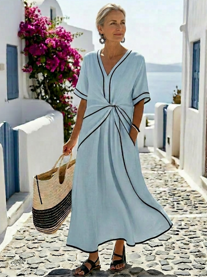 Aurián | Vestido midi com decote em V e cintura drapeada