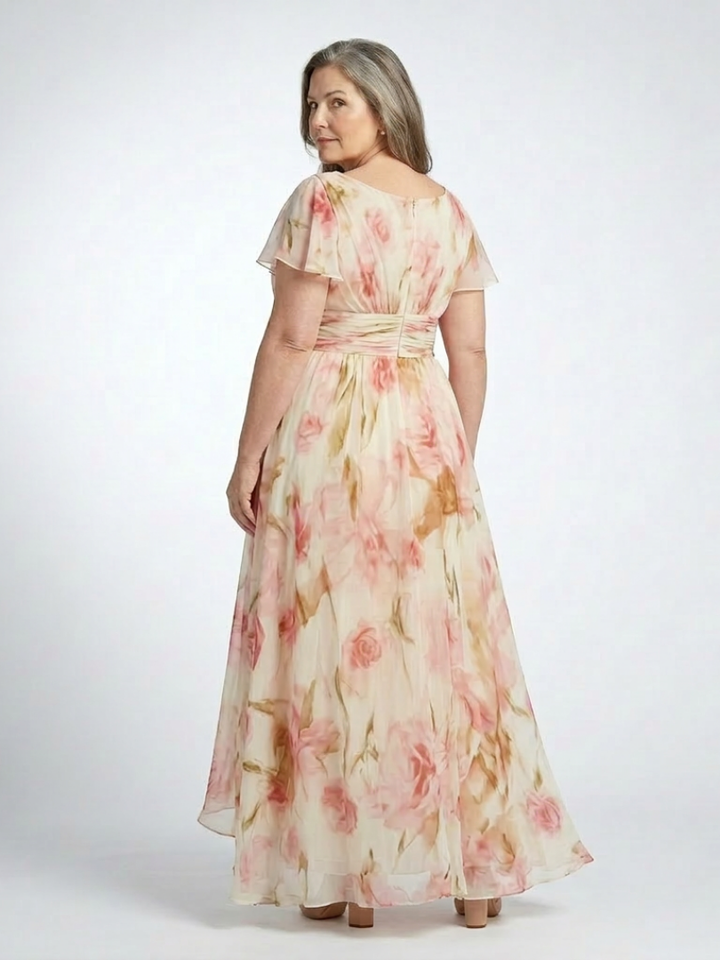 Margô | Vestido maxi colorido com mangas curtas em V