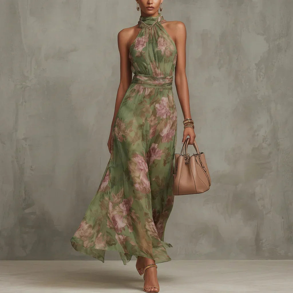 Milene | Vestido midi com gola halter
