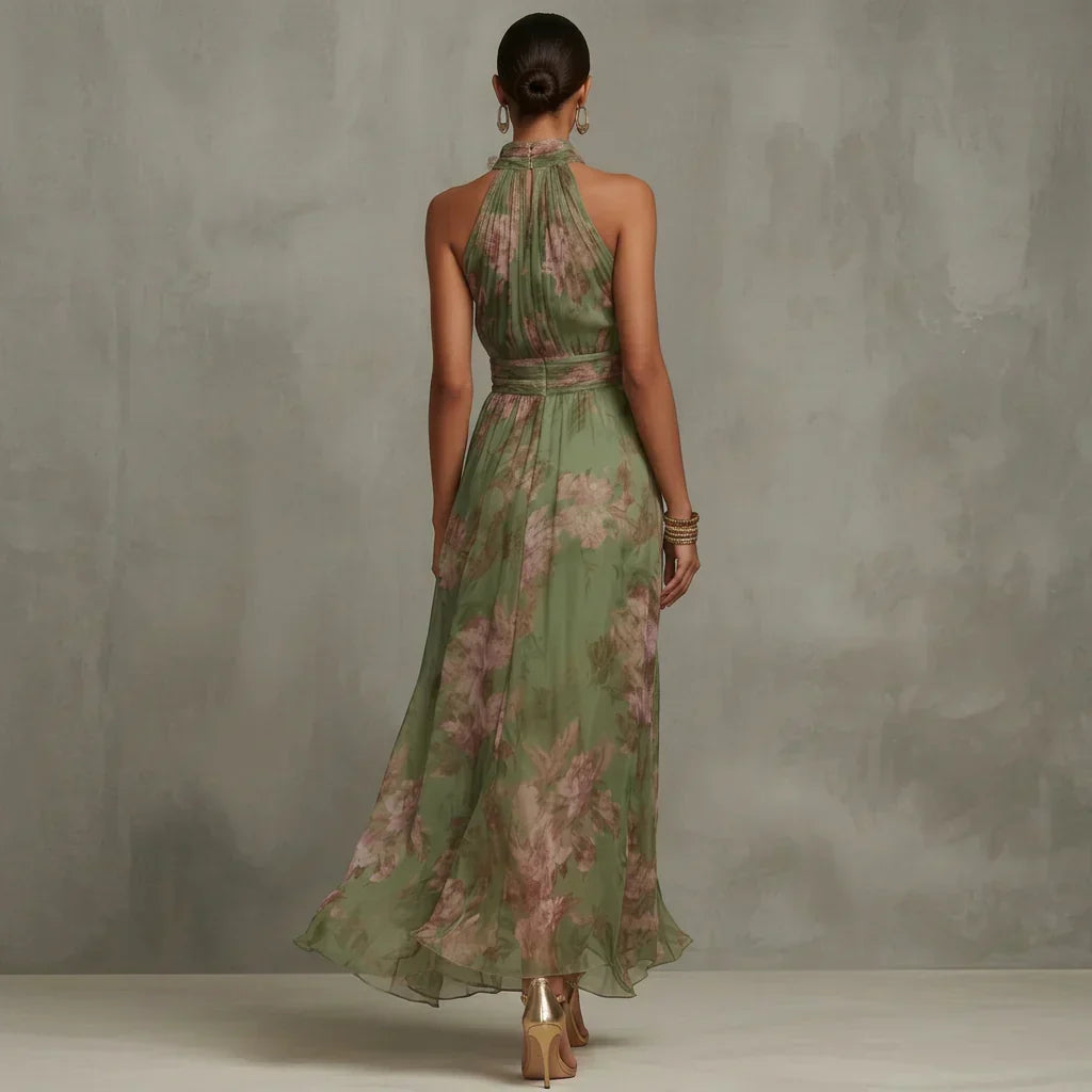 Milene | Vestido midi com gola halter