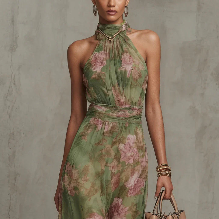 Milene | Vestido midi com gola halter