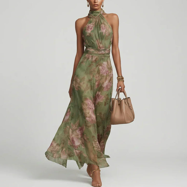 Milene | Vestido midi com gola halter
