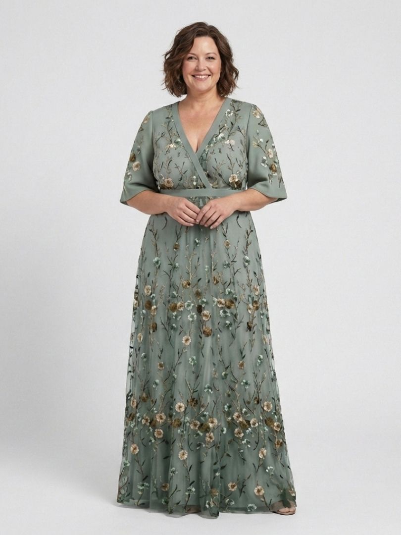 Élodie | Vestido maxi bordado com decote em V