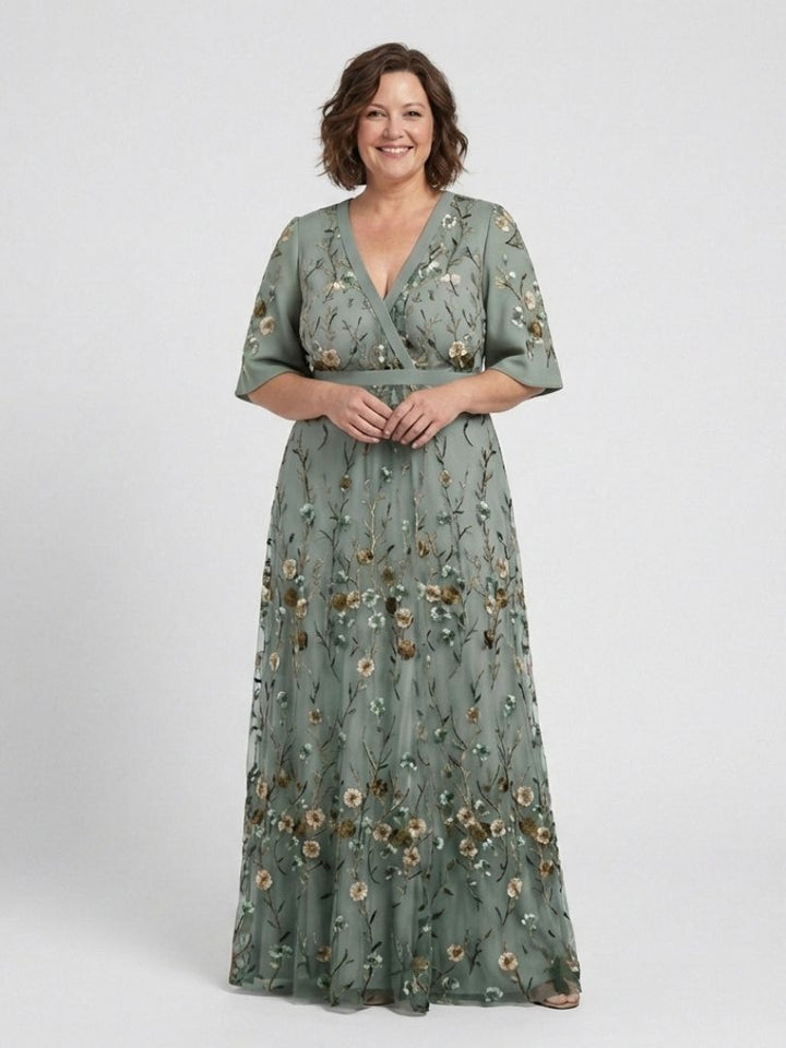 Élodie | Vestido maxi bordado com decote em V
