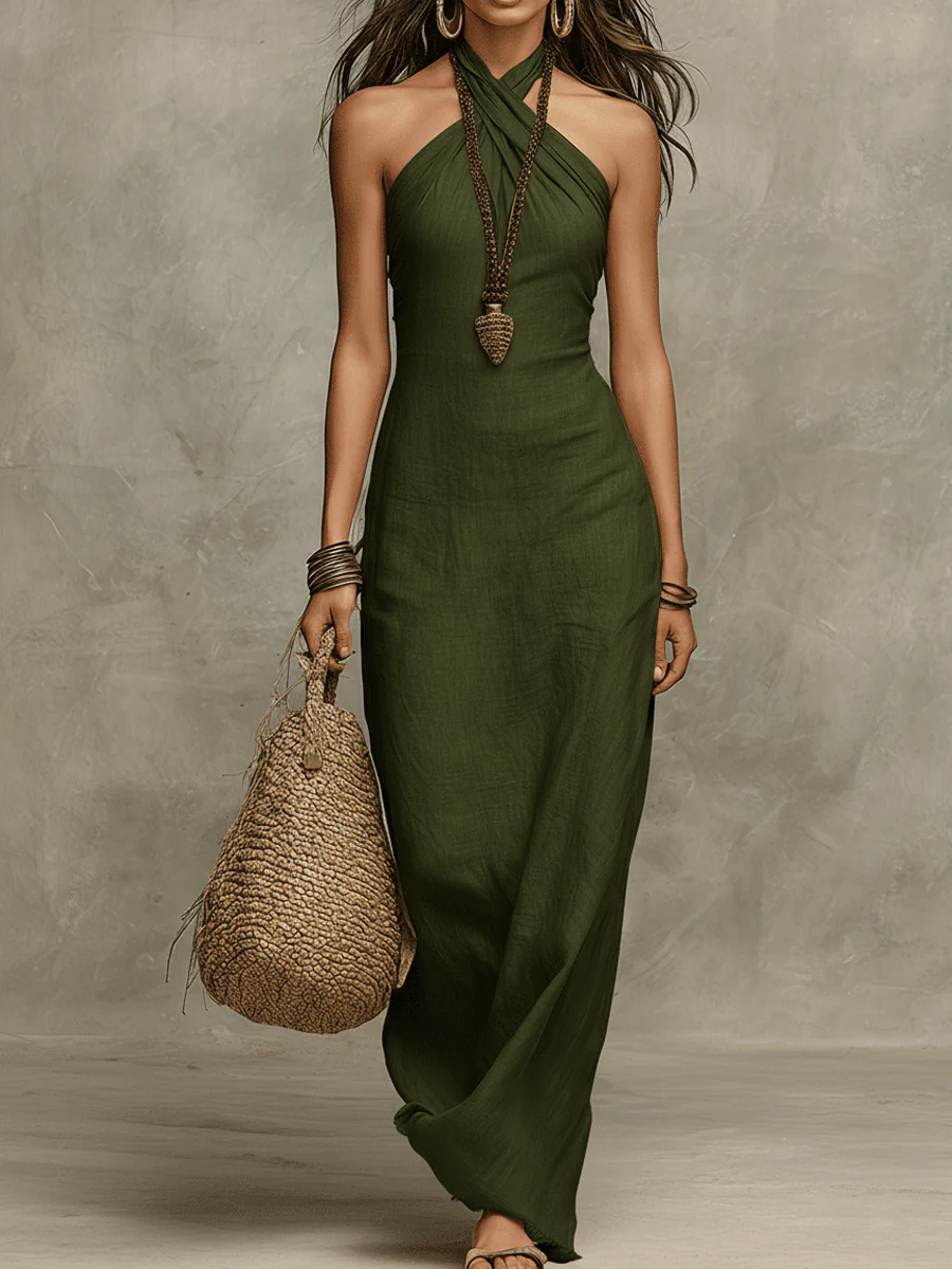Emília | Elegant long sand-colored dress