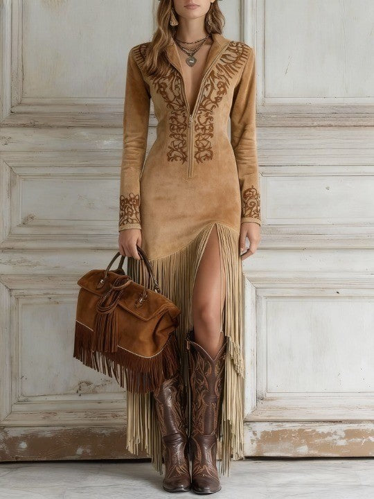 Teresa | Vestido comprido com bordados e fecho frontal
