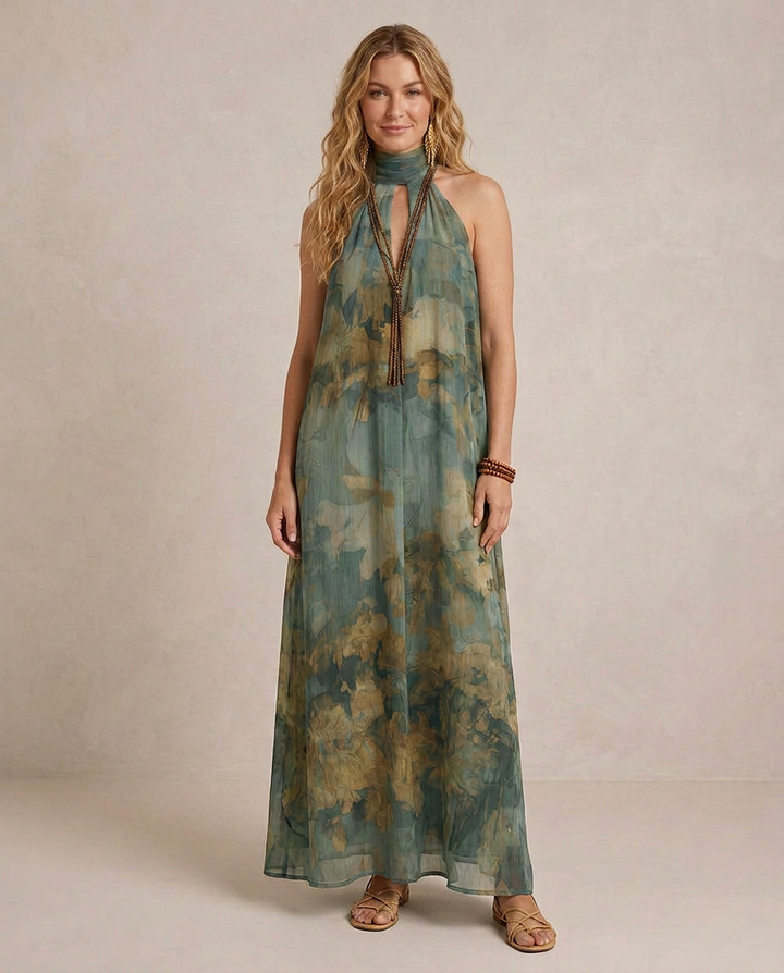 Flora - Maxi vestido de chiffon com padrão floral boho