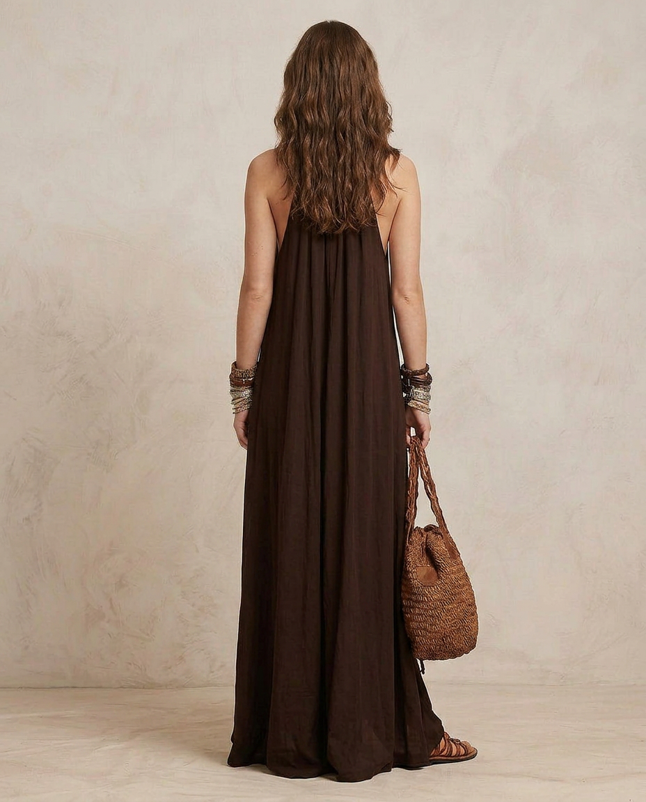 Kamila - Dark brown halter maxi dress