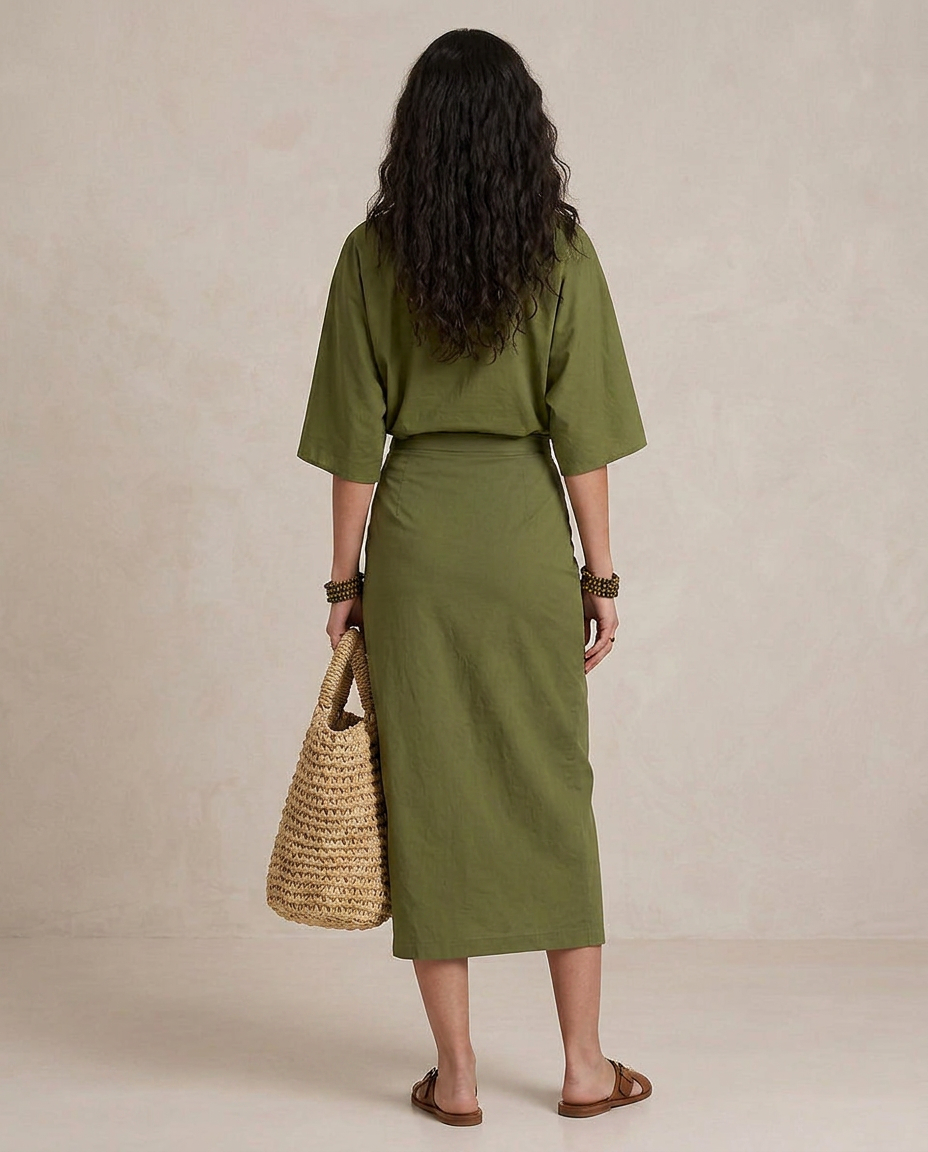 Marta - Vestido Midi Boho em Verde Oliva