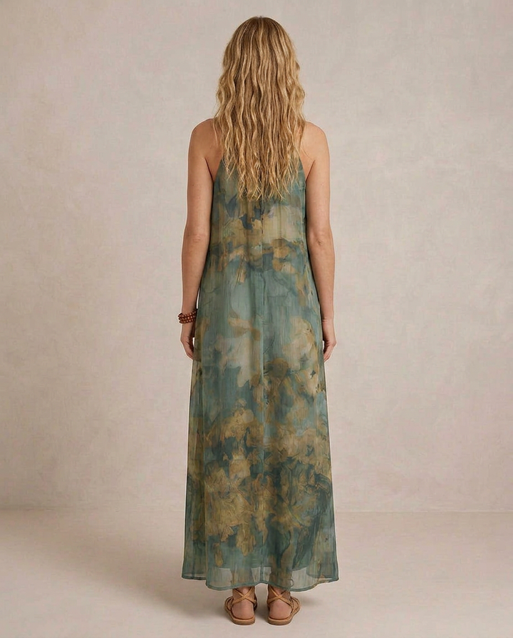 Flora - Maxi vestido de chiffon com padrão floral boho