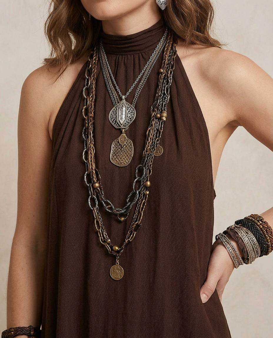 Kamila - Dark brown halter maxi dress