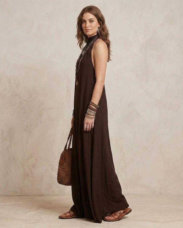 Kamila - Dark brown halter maxi dress