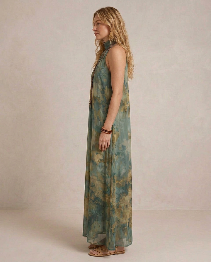 Flora - Maxi vestido de chiffon com padrão floral boho