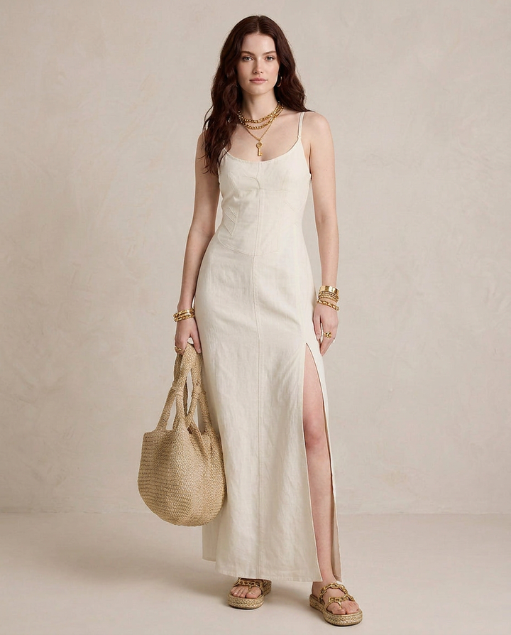 Lúcia - Vestido Maxi Branco com Racha