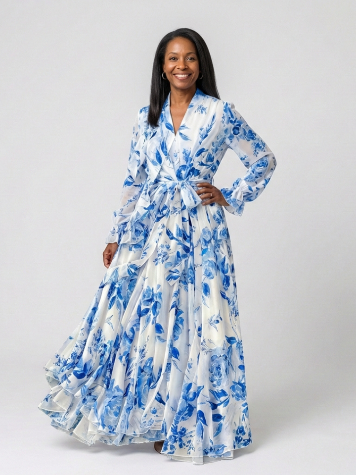 Manon | Maxi Dress de Manga Comprida com Padrão Floral
