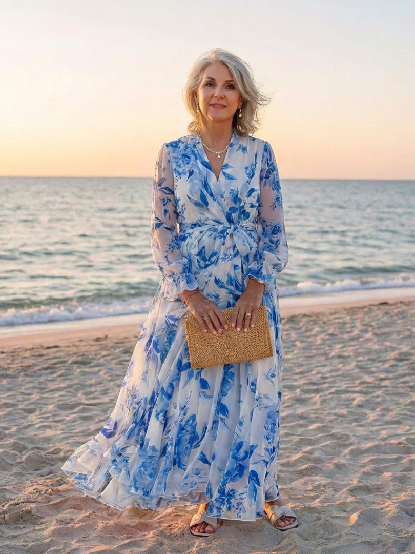 Manon | Maxi Dress de Manga Comprida com Padrão Floral